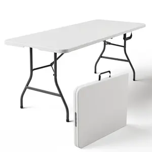 6FT Folding Table HDPE Waterproof Steel Frame 400 lb Capacity Portable Indoor Outdoor Dining Table White