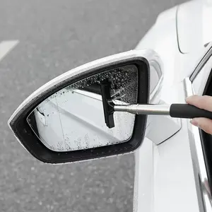 Car rearview mirror wiper, telescopic car glass scraper, water cleaner with telescopic long rod, portable cleaning tool, suitable for all vehicles, universal car accessory (black), 38.5-inch mini scraper suitable for rainy and foggy weather