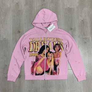 25SS Street Clothing Vale Forever Valley ZIP UP Hoodle Men Women Pink Cardigan Sweater