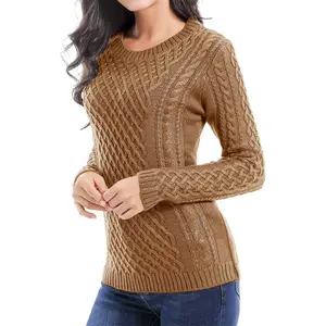 V28 Women Crew Neck Knit Stretchable Elasticity Long Sleeve Sweater Jumper Pullover v28 lillusory  womens