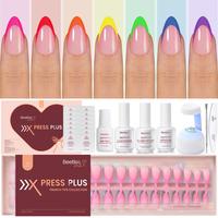 224Pcs 7 Neon Colors Short Almond Press On Kit