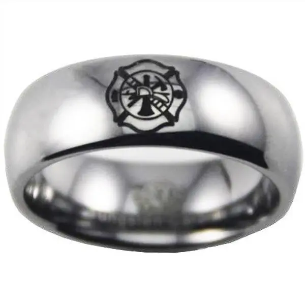 Silver Tungsten Firefighter's Black Logo Ring