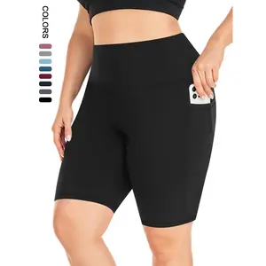 Plus Size Plain High Waist Convenient Pockets Design Snug Fit Skinny Shorts, Activewear Shorts, Casual Comfy Breathable High Stretch High Elasticity Seamless Shorts for Daily Outdoor Sport, Women's Bottoms for Summer