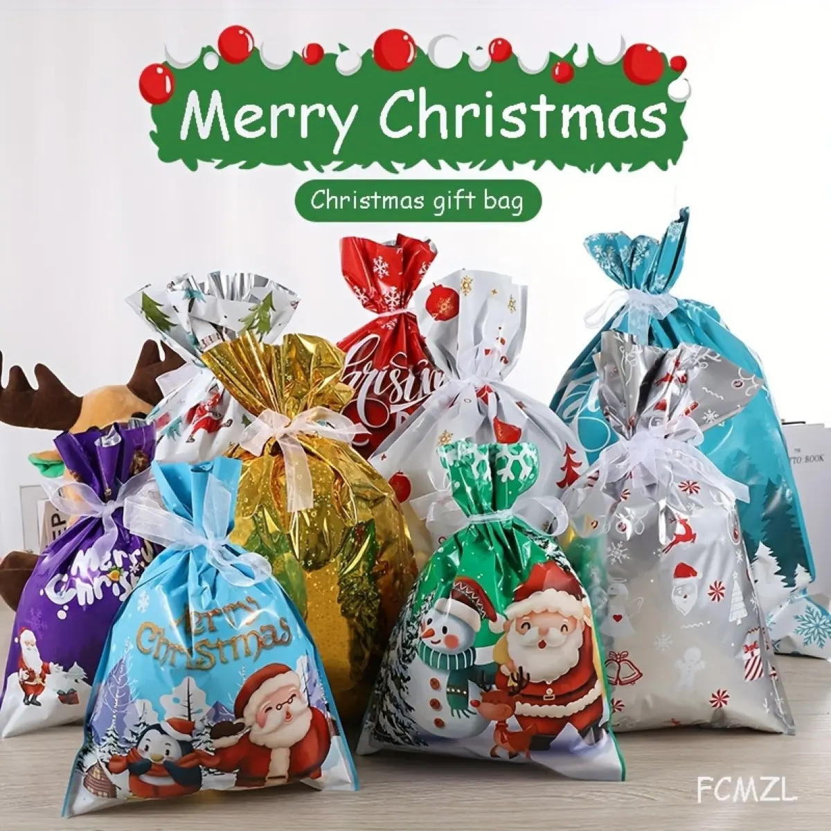 25-Pack Christmas Drawstring Gift Bags with Tags – Reusable Holiday Candy Wrapping Bags, Assorted Sizes – Perfect for Xmas, Halloween, Parties & Gift Favors