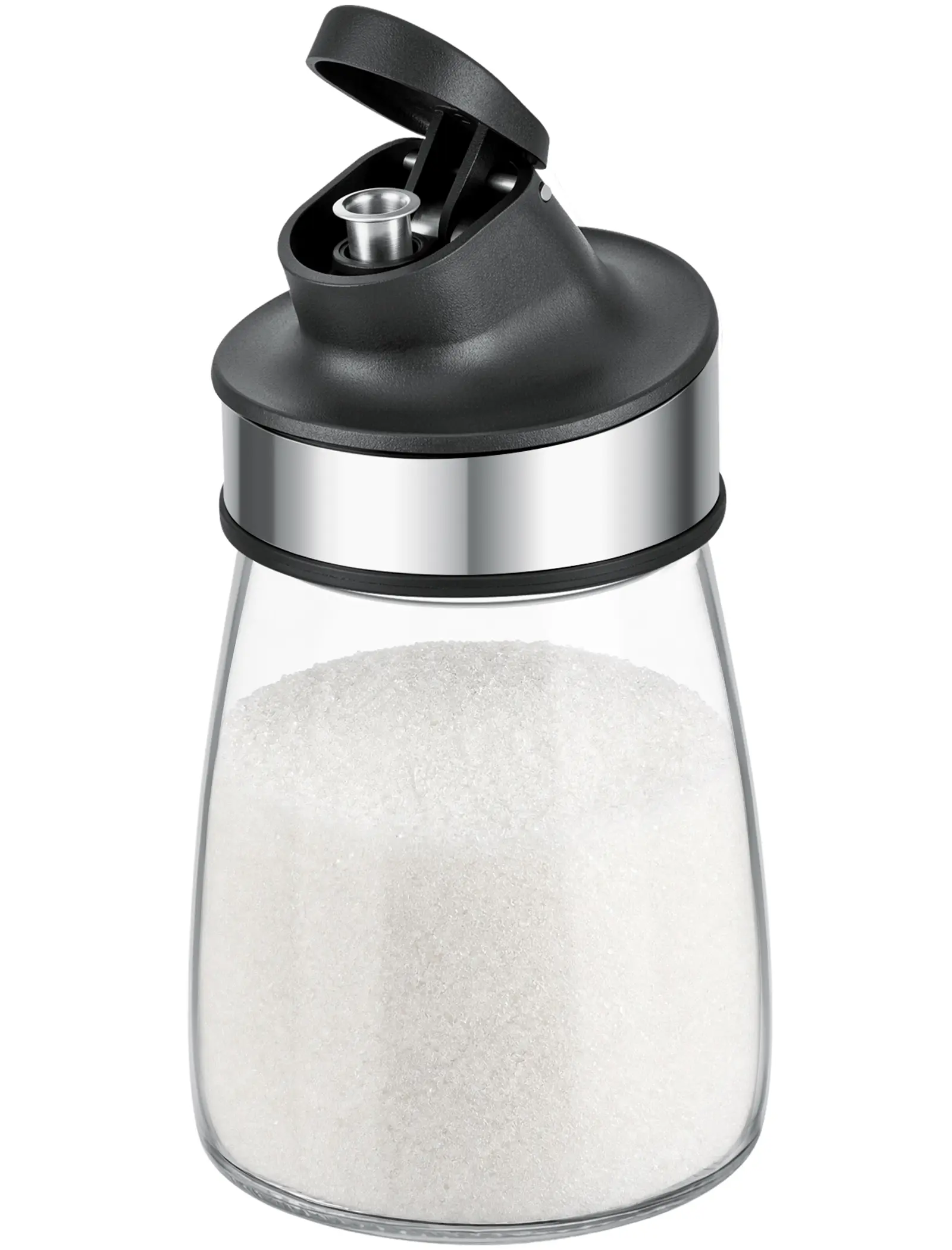 NiHome Glass Sugar Dispenser 6 oz with Gravity Flip Lid, One-Hand Spice and Seasoning Dispenser, Borosilicate Container with Silicone Seal for Coffee Bar, Salt, Pepper and Sugar