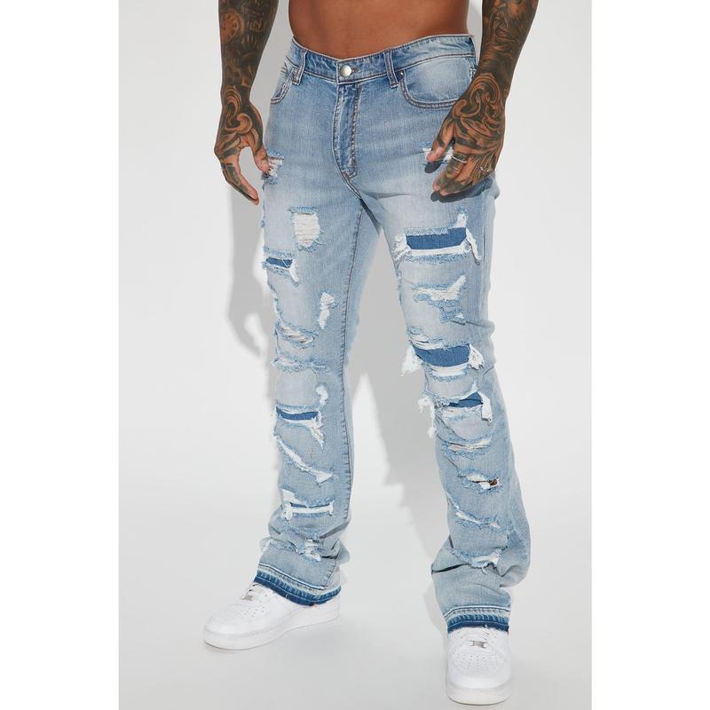 Through It Ripped Skinny Flared Jeans - Vintage Blue Wash