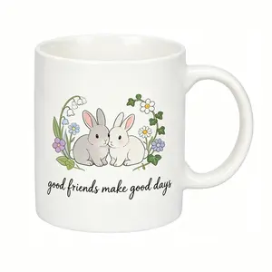 11oz Cute Bunny Ceramic Coffee Cup, Christmas And Birthday Gift, Suitable For Ladies And Men, White Ceramic Bunny Mug