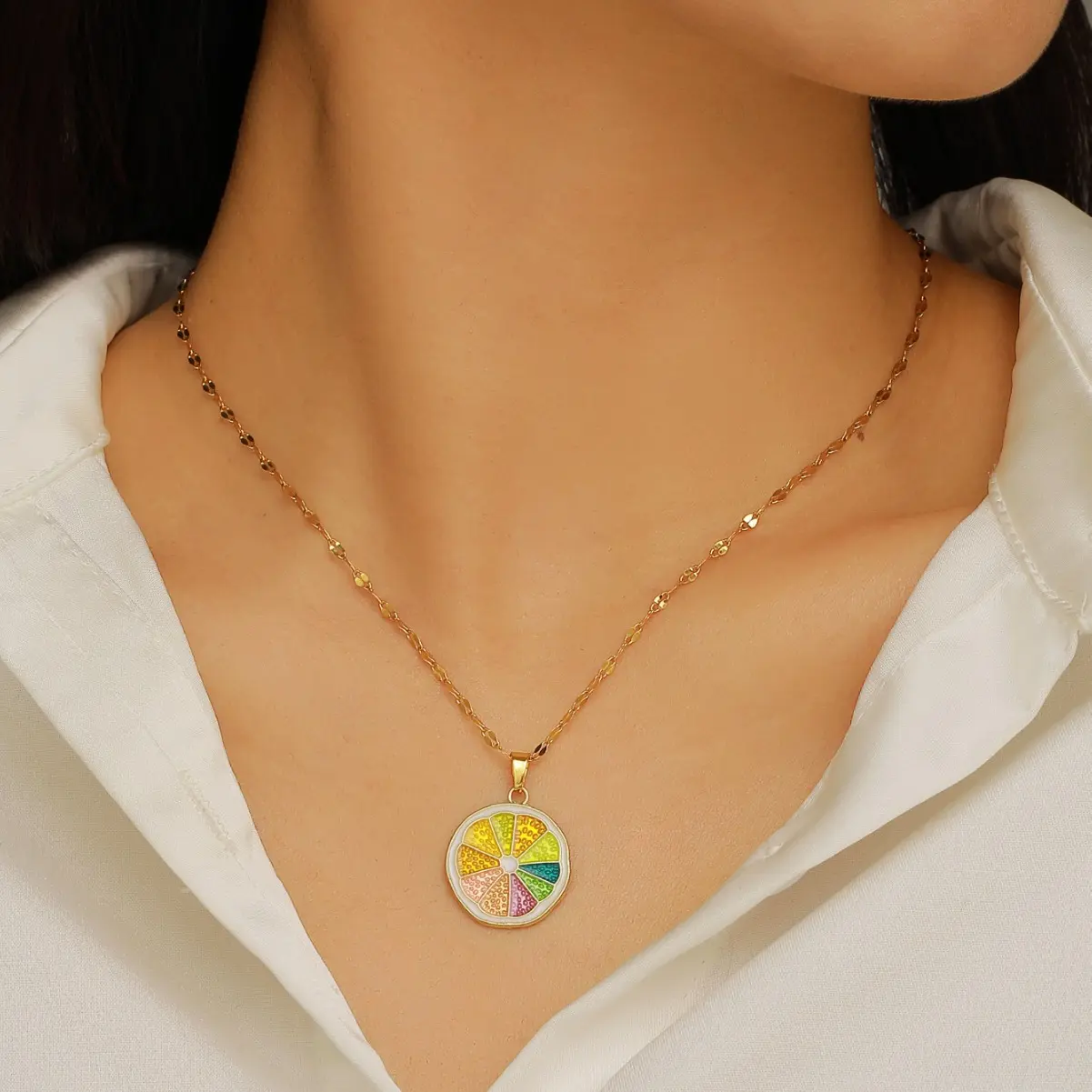 Tropical Pineapple Pendant Necklace for Women, Colorful Gold-Tone Costume Jewelry for Summer Fashion, Tropical Pineapple Necklaces, Fruit, Casual, Simple, Colorful Fruit Design, Female, Casual Wear, Mixed Material