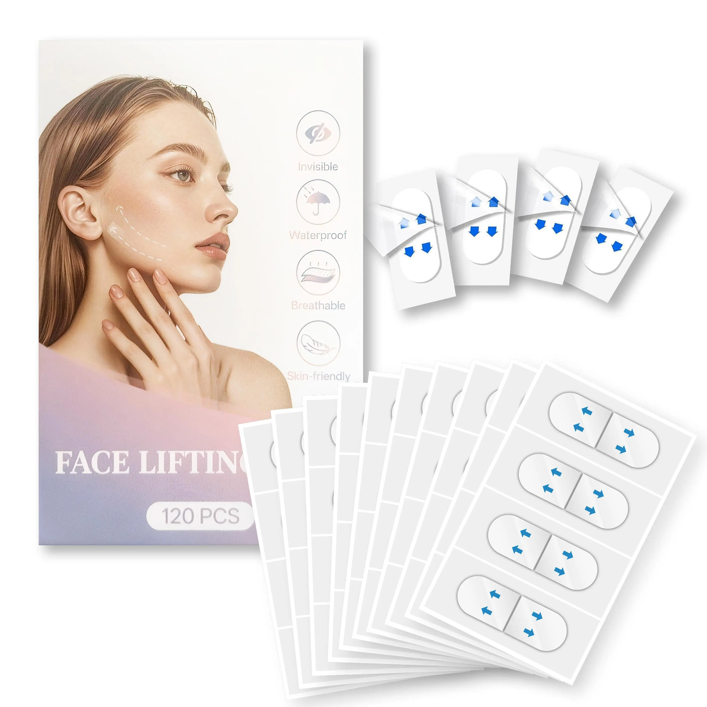 120pcs Gentle Daily Instant Face Lift Tape Kit - Invisible V-Lift Peel Pack for Jawline & Cheeks, Long-Lasting Reusable Beauty Skincare Tool, Ideal Holiday Gift for Beauty Lovers, Flawless, Facial, Normal, Lifting Effect