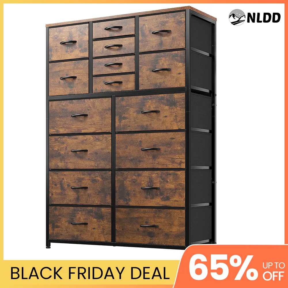 NLDD 16 Drawers Dresser for Bedroom, Tall Dresser for Bedroom, Bedroom Dressers & Chests of Drawers with Wood Top and Metal Frame