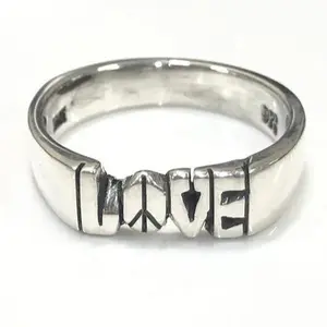 Sterling Silver Ring With Love Peace Sign Design 6mm Hand Carved Custom Made To Order Personalized
