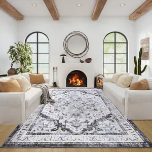 6x9 Feet Machine Washable Vintage Area Rug for Living Room,Bedroom,Low Pile Rug,Non-Slip Backing, Non-Shedding Rug,Indoor Retro Carpet for Kitchen,Dining Room,Home Décor,Green, Cyan, Beige, Grey, Blue,5x7,6x9 Feet