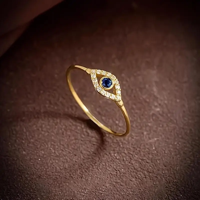 Elegant Sterling Silver Rhinestone Decor Eye Design Ring, Elegant Everyday Ring, Fashion Jewelry for Party, Daily Clothing Decor, Trendy All-match & Exquisite Jewelry for Gift