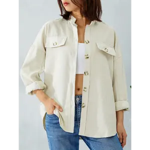 molly mae leather jacket Women's Irregular Shirt Jacket, Adult Casual Button Solid Color Long-sleeved Lapel Cardigan