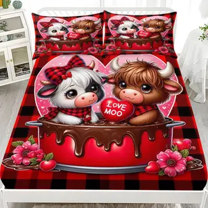 3-piece bed sheet set (1 bedsheet+2 pillowcases, excluding pillows), featuring high-definition printed patterns of cartoon highland cows, suitable for home or dormitory use Decorative Bedsheet Sets