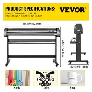 VEVOR Vinyl Cutter Plotter Machine, 53 Signmaster Software Sign Making Machine, 1350mm Paper Feed Vinyl Cutter Plotter with Stand (53 1350mm)