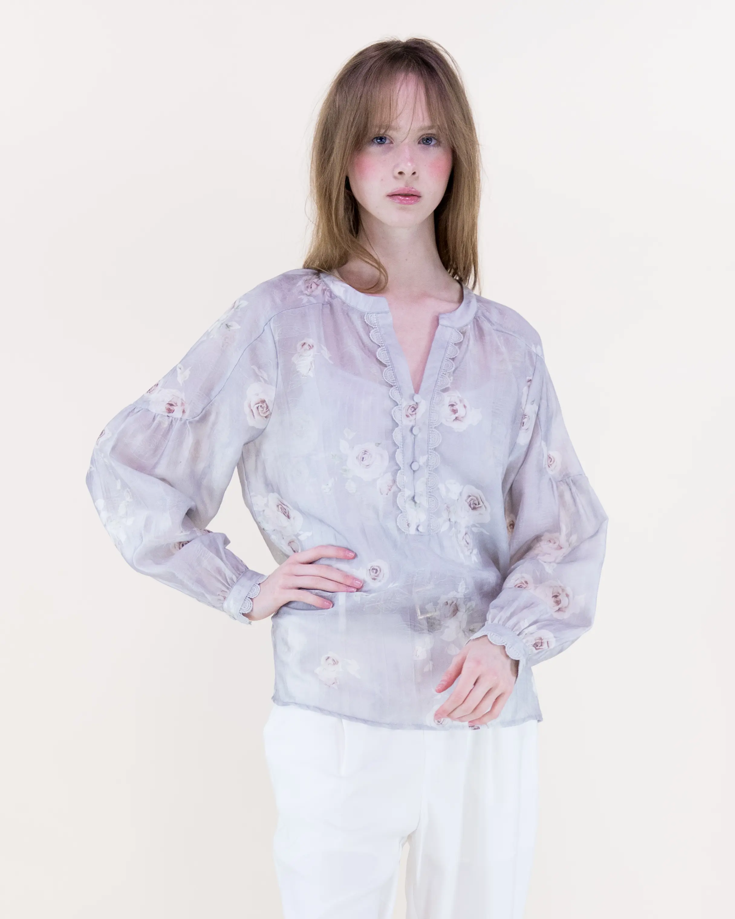 Women's Romantic Prairie Floral Embroidered Long Sleeve Blouse – Boho Sheer Peasant Top with Floral Embroidery for Resort, Everyday and Casual Wear