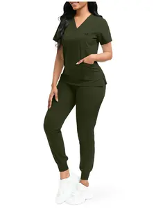 Women's Short Sleeve Quick-Dry Stretch Scrubs Care-related Scrub Suits and Gowns for Operating Rooms Suitable for Outpatient Clinics and Operation Assistance
