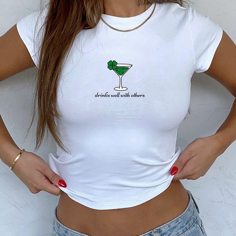 Leprechaun Martini Cocktail Vintage St. Paddy's Day Y2K Baby Tee, Clover Baby Tee, Shamrock Baby Tee, Funny Saint Patricks Day, baby tee S55
