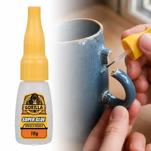 Gorilla 10g Super Glue Brush and Nozzle,CA glue,Impact Tough,fast drying,10-45 second bond,no clamping,precision tip,fine bristle brush,anti-clog cap,control,minimal mess,plastic,wood,glass,metal,ceramic,rubber,leather,paper,DIY repairs,crafts,quick fixes