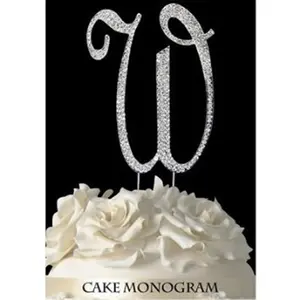 212 MAIN Shiny Silver Rhinestone Letter W Monogram Cake Topper - 4.5-in Cake Decoration Ornament for Wedding, Party Home & Festive Supplies
