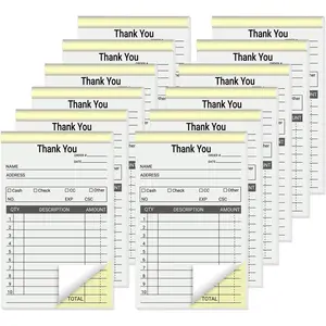 12 Pack Thank You Receipt Book for Small Business, 3.5 x 5.5 Inch, 2 Part Carbonless Sale Order & Invoice Pads, 50 Sets Per Pad, Total 600 Sets