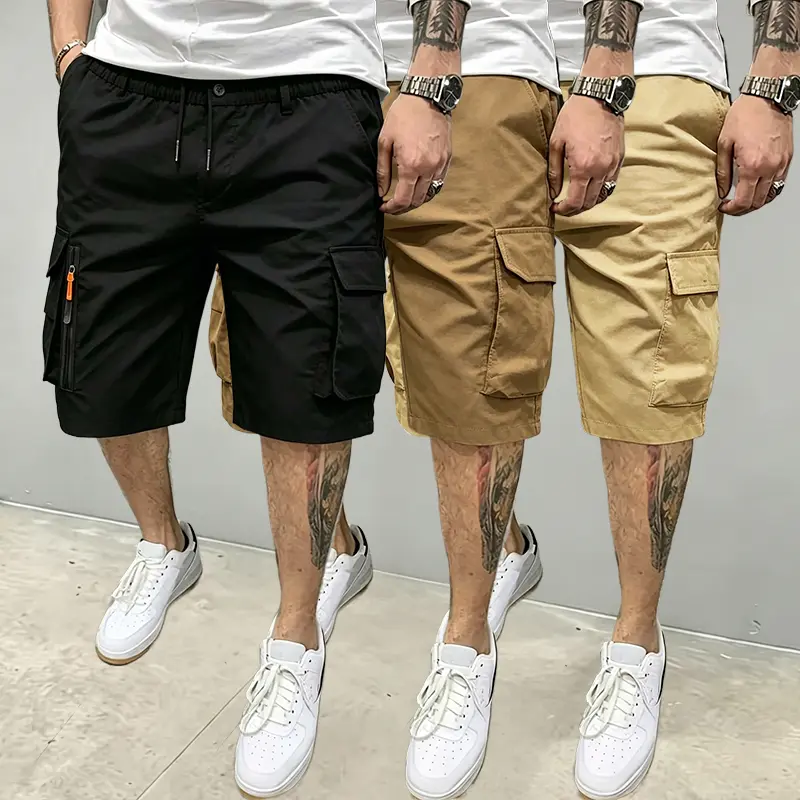 3-pack — Men’s casual cargo shorts with a stylish design, practical pockets, and a drawstring waist — suitable for sports and everyday wear. Men’s shorts, men’s cargo shorts (with faux zipper).Fathersdaygift