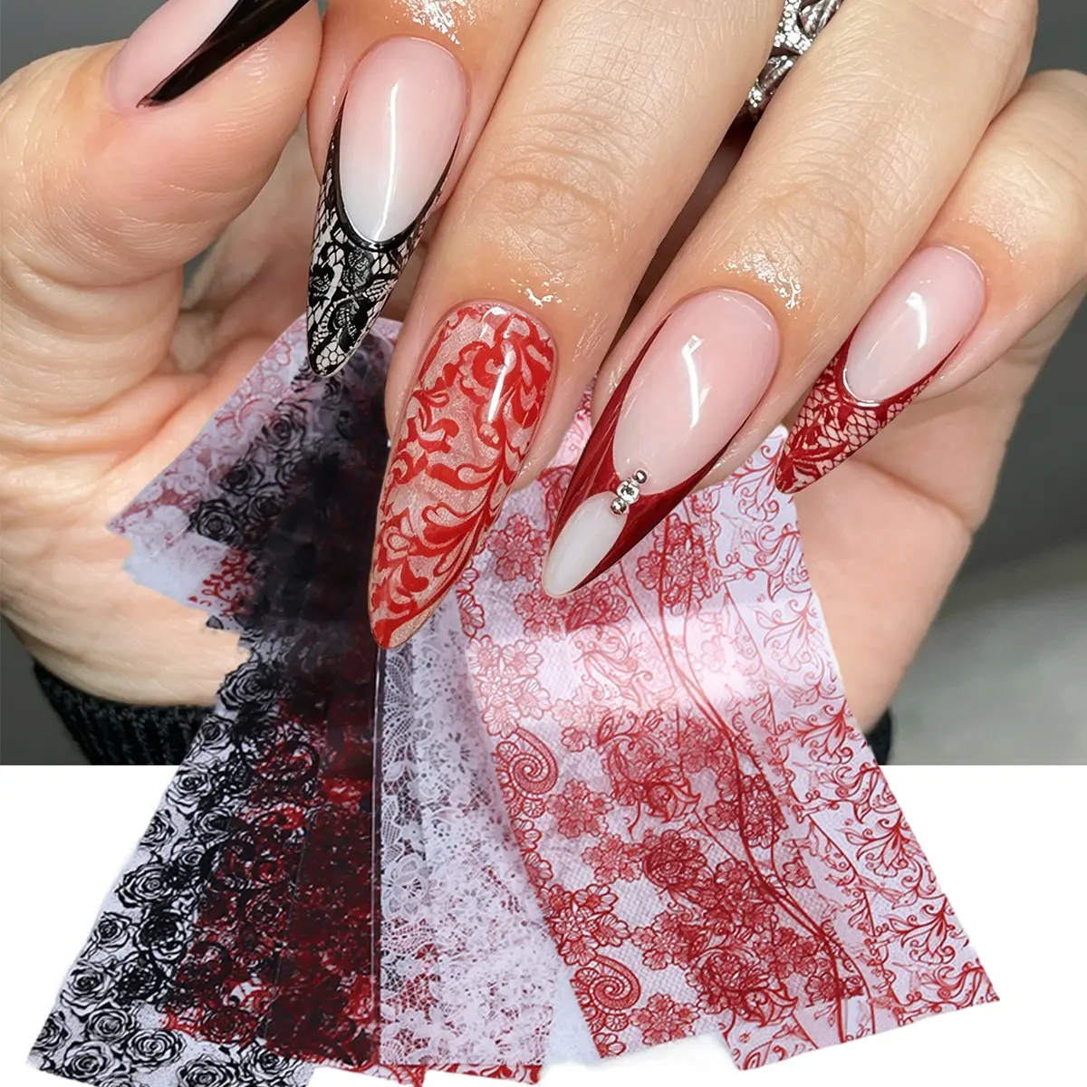 Lace Nail Stickers, Romantic Floral Mesh Pattern, Wedding & Y2K Gothic Design, Salon Quality DIY Manicure Supplies, Nail Decoration Supplies, DIY Nails Art, Flower Nails