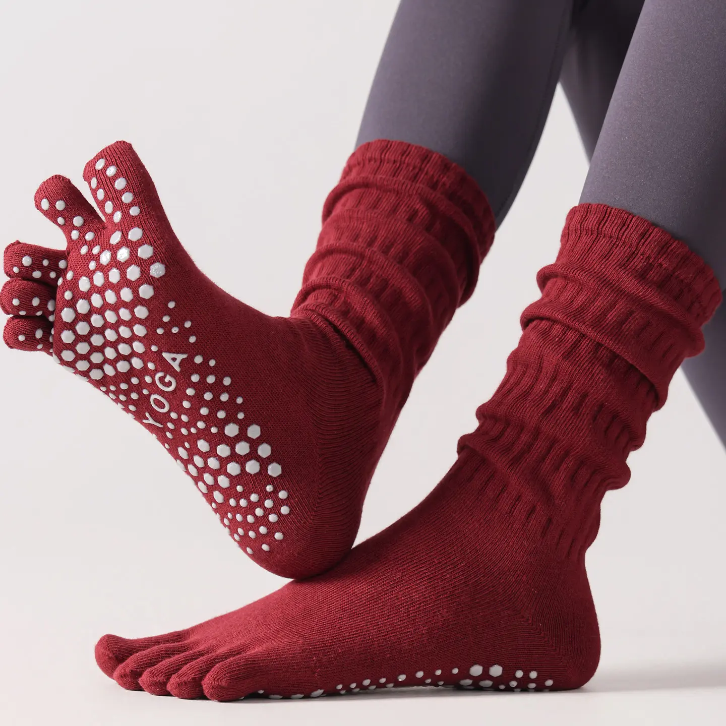 Stacked yoga socks five-finger stockings professional non-slip and thin Pilates micro-pressure sports fitness calf socks
