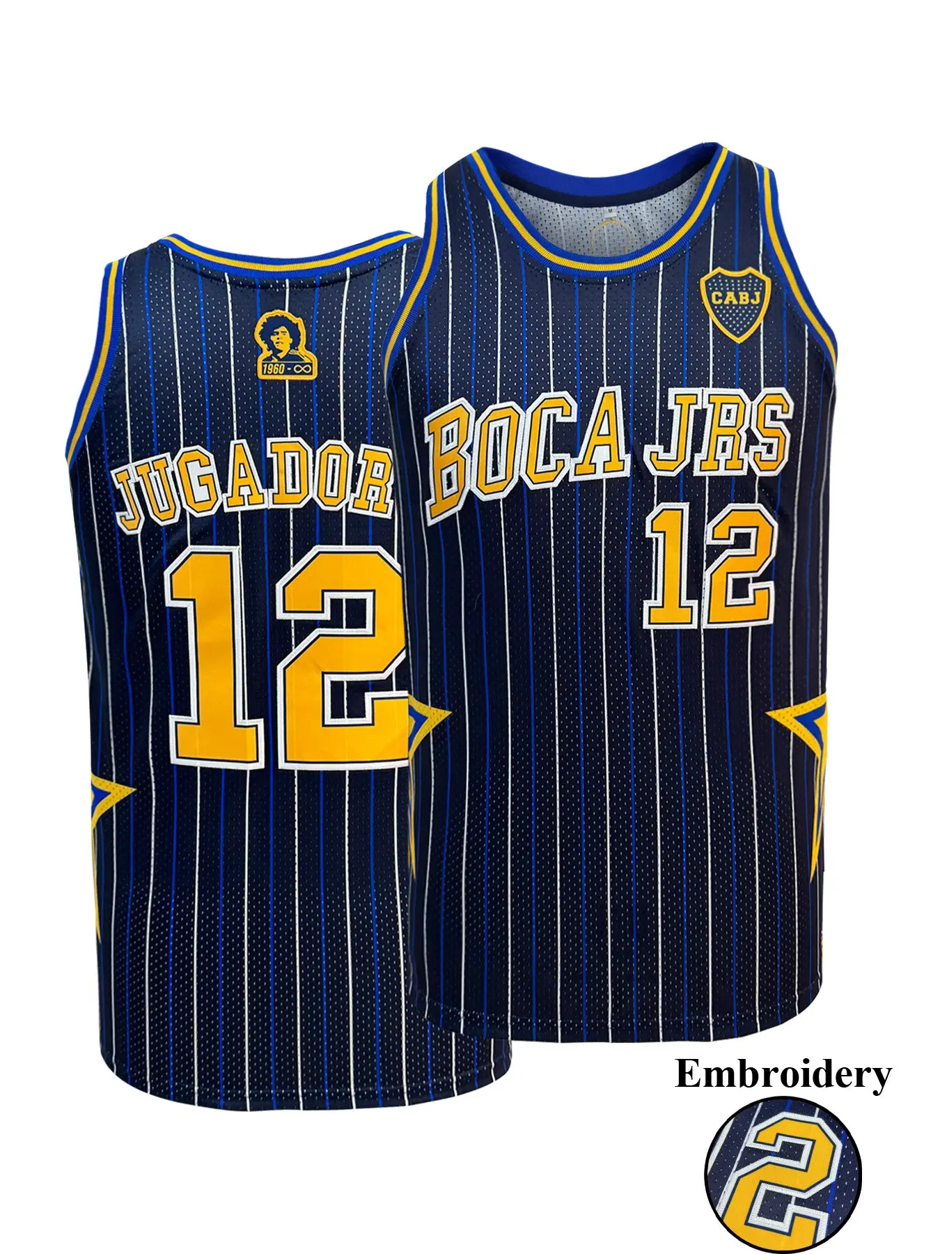 Boca Juniors 12 Dark Blue Basketball Tank Top Round Neck Embroidered Sleeveless Jersey Pullover Comfortable Breathable Vest Embroidery Sportswear for Outdoor Sports & Competition Daily Casual Loose Fit Unisex All Seasons Breathable Athletic Top
