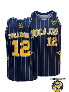 Boca Juniors 12 Dark Blue Basketball Tank Top Round Neck Embroidered Pullover Comfortable Breathable Vest for Outdoor Sports & Competition Daily Casual Loose Fit Unisex All Seasons Jersey Top