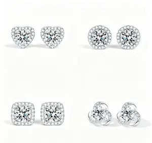 Sparkly Moissanite Stud Earrings Set for Women, 4 Pairs Everyday Waterproof Earrings, Trendy Jewelry Gift for Girls, Friends, Back to School