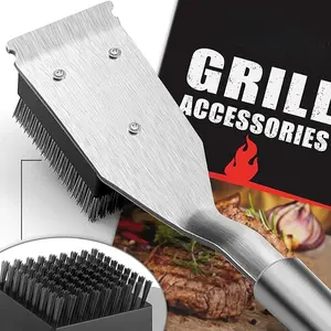 Grill Brush and Scraper, Wire BBQ Grill Brush for Outdoor Grill, 16.5" Grill Cleaning Brush BBQ Grill Accessories, Safe Grill Cleaner Brush-Ideal Gift for Men/Dad BBQ Brush for Grill Cleaning