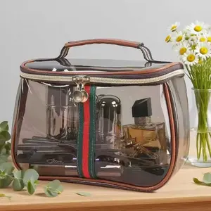 New Retro Vintage Vanity Bag, Clear Makeup Organizer with Handle, Large Capacity Water Resistant Cosmetic Toiletry Bag for Women, Travel Skincare Storage Case, Vintage Makeup Pouch