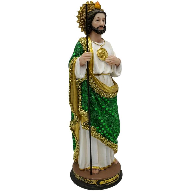 San Judas 8"-24" Inches Tall Vestido Tela- Estatua Detailed Figure with Green Sparkling Robe and Gold Accents brand new in box Religious Decor Standing Statue