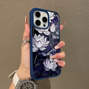 Trendy Magnetic Case for iPhone11/12/13/14/15/16/17/promax Stained Glass Lotus MagSafe Ready, Ultra Thin & Shockproof |   Cute Pick for Girls