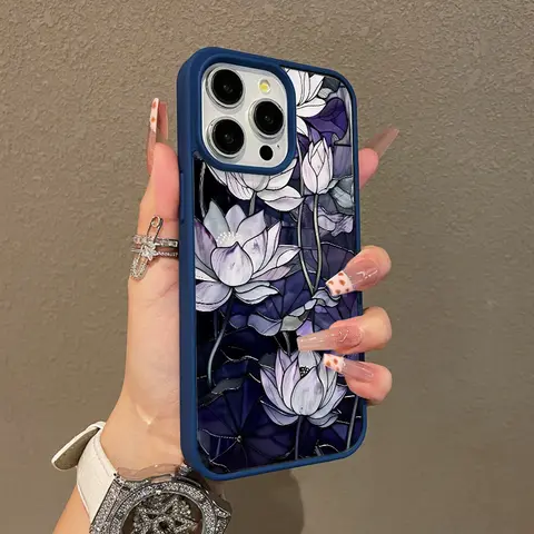 MagSafe Shockproof Phone Cover for iPhone 11-17 Pro Max, Aesthetic Stained Painting Lotus Magnetic Silicone Durable Cellphone Shell, Lightweight Protective Smartphone Accessory for Girls
