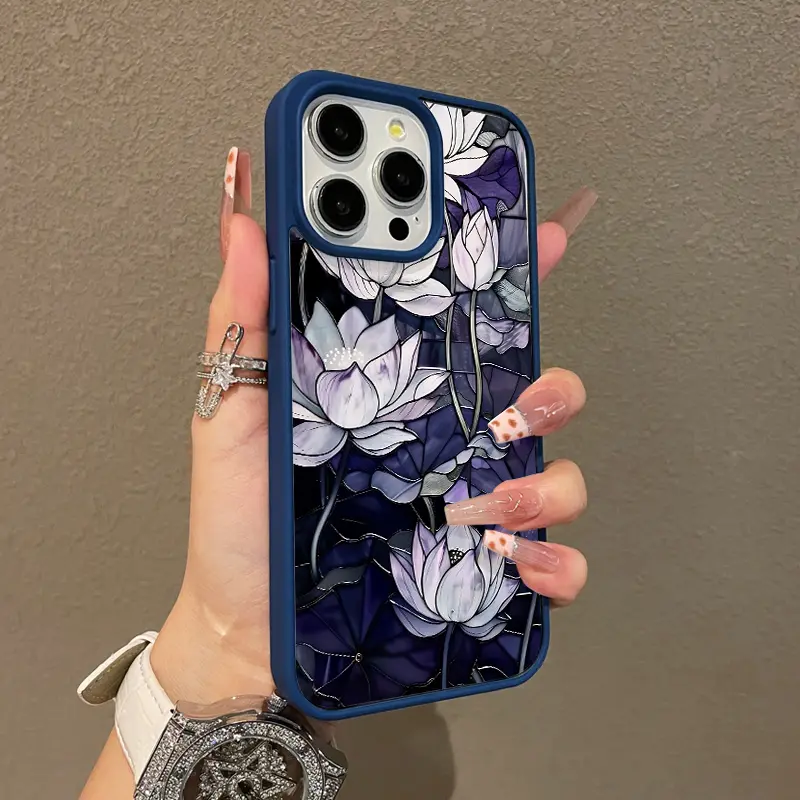 MagSafe Shockproof Cover for iPhone 11/12/13/14/15/16/17 Pro Max, Aesthetic Stained Glass Lotus Magnetic Silicone Back Cover, Ultra-Thin Cellphone Accessory with Resistance, Cute Pick for Girls