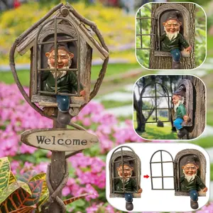Elf Out The Window Garden Gnome Fantastical Fairy Tree Hugger Naughty Gnome Statue Decor Figurine - Ideal For Outdoor And Courtyard Decoration, Courtyard, Fence, Wall, And Tree Art, The Best Choice For Thanksgiving, Christmas, Holiday Gifts
