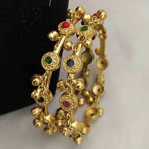 Heritage Bangles with Stones - Gold Color, Multicolor Stones, Elegant Design, Perfect for Any Occasion
