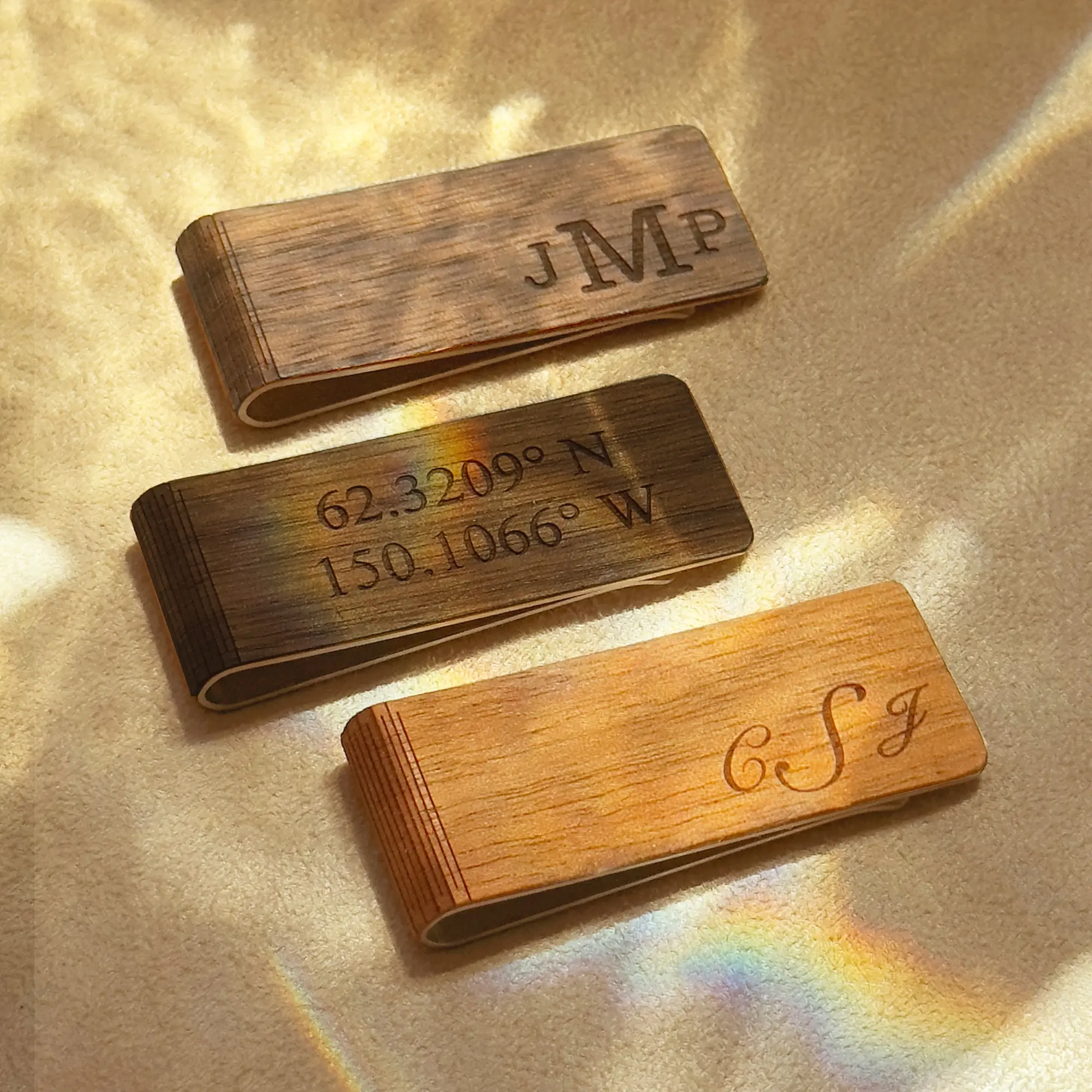 Real Wood Money Clip, Custom Engraved, Monogram, or Handwriting
