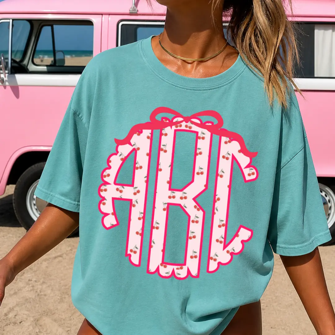 Cherry Monogram Tee, Cherry Graphic Tee, Custom Name Shirt, Monogram Shirt, Comfort Colors Graphic Tee, Womens Oversized Shirt, Trendy Summer Tee, Graphic Shirt for her