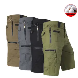 1-pack men’s outdoor tactical cargo shorts — multiple zippered pockets, wear-resistant and breathable; casual mid-thigh shorts for summer hiking and mountaineering