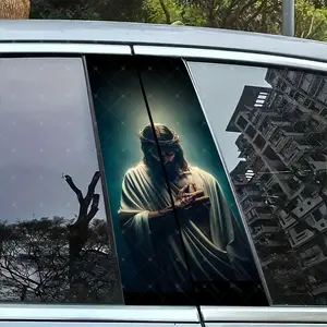 2pc Holy Jesus Car B-Pillar Sticker, Vinyl Decal, Easy Peel & Stick, Sunproof Waterproof Scratch-Resistant, Car Decoration