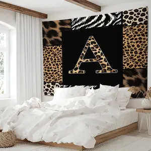 Leopard Animal Print Patchwork Tapestry Bold Initial Letter A Wall Hanging Easy Hang Lightweight Durable Aesthetic Room Decor for Bedroom Dorm Apartment Girls Women Gift