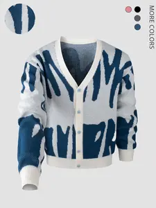 Casual cool irregular jacquard V-neck cardigan, contrasting design to attract attention, multiple colors to choose from, loose version suitable for a variety styles, essential for daily street wear, fashion must-have, Halloween outfit, unisex.