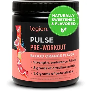 Legion Pre Workout Supplement – All Natural Nitric Oxide Drink with Beta Alanine, Citrulline & Alpha GPC for Energy & Focus – Creatine Free, Blood Orange Flavor