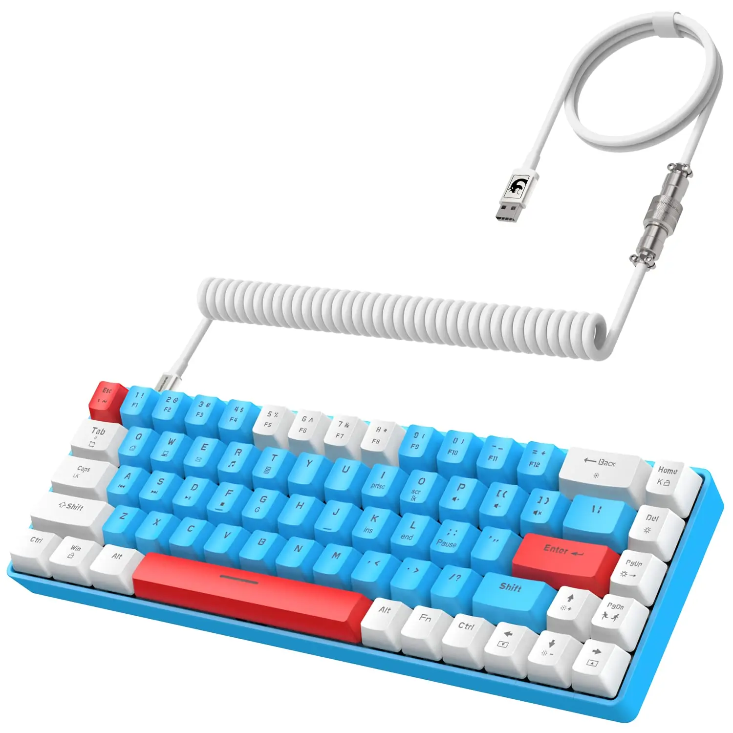 T8 60% Blue switch Mechanical Gaming Keyboard, 68-key TKL compact layout, 18-key Chroma RGB backlighting and lightly clicky brown switches, anti-ghosting performance, professionally coiled USB-C cable compatible with PC, Mac, PS4 and XBOX