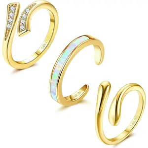 FIASASO 3Count Gold Filled Toe Rings for Women 14K Gold Filled Toe Ring Adjustable Flower Cz Opal Hug Dainty Toe Ring Summer Beach Open Toe Rings Set Toe Jewelry Foot Jewelry Light Weight Ladies Quality Material Multiple Using