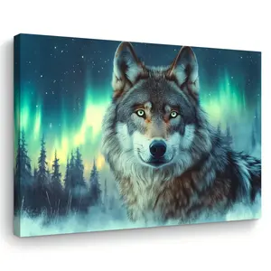 Room Decoration Wolf King Canvas Wall Art, 11.8x 15.7inch Wooden Frame Print, Woven Home and Office Decoration, Bachelorette Party Gift, Majestic Animal Artwork, Modern Home Decoration